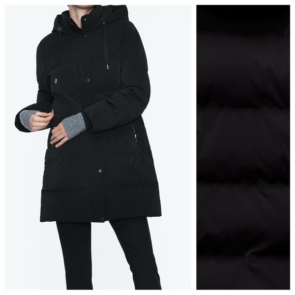 NWT Zara Black Quilted Windproof Jacket with Hood. Size L. - Picture 3 of 16